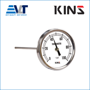 Đồng hồ nhiệt độ KINS, SS-4062, SS304,  chân sau, 100mm, ren 1/2NPT, 0~200 oC, L 150mm, 6,4mm