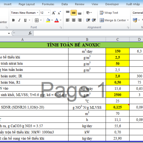 File tính toán bể Anoxic